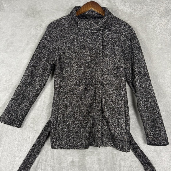 Ann Taylor Jacket Women's Small Petite Gray Wool Blend Belted-Waist Full Zip - Picture 2 of 10